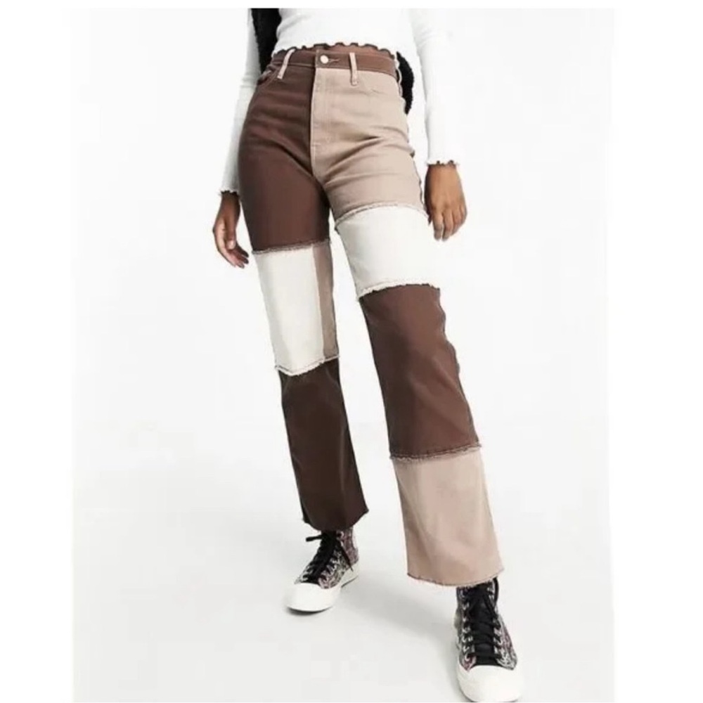 Hollister Ultra High Rise Brown Patchwork Dad Jeans